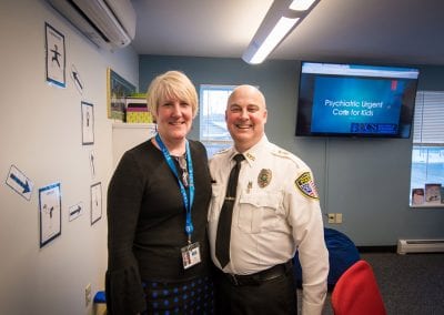 Lorna Mattern, Executive Director of United Counseling Services, and Bennington Police Chief Paul Doucette, at PUCK Open House January 2020