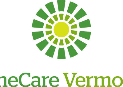 OneCare Vermont, vertical version, showing the OneCare Sunburst over the words OneCare Vermont