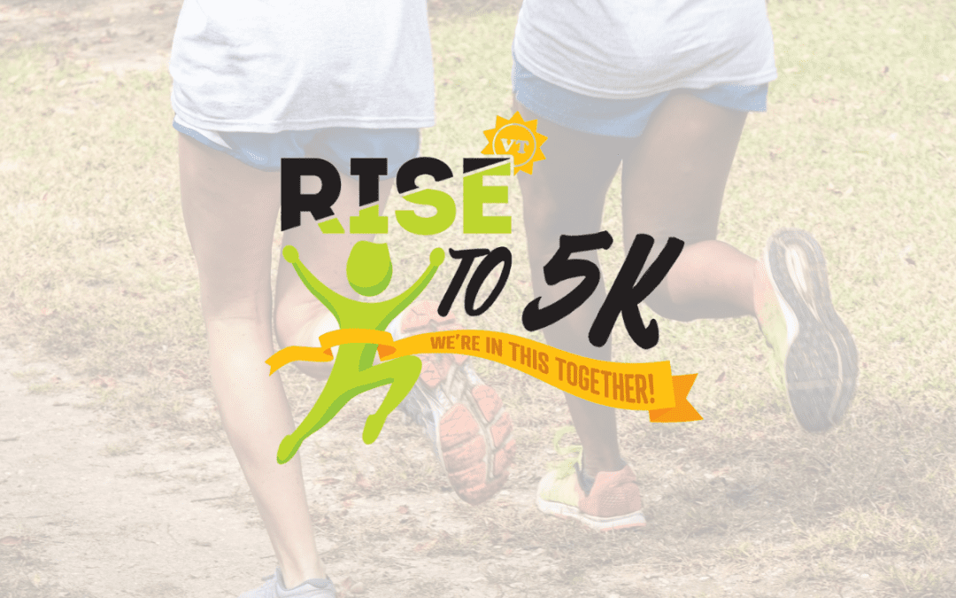 Rise to 5K logo with a stick figure runner crossing a finish line