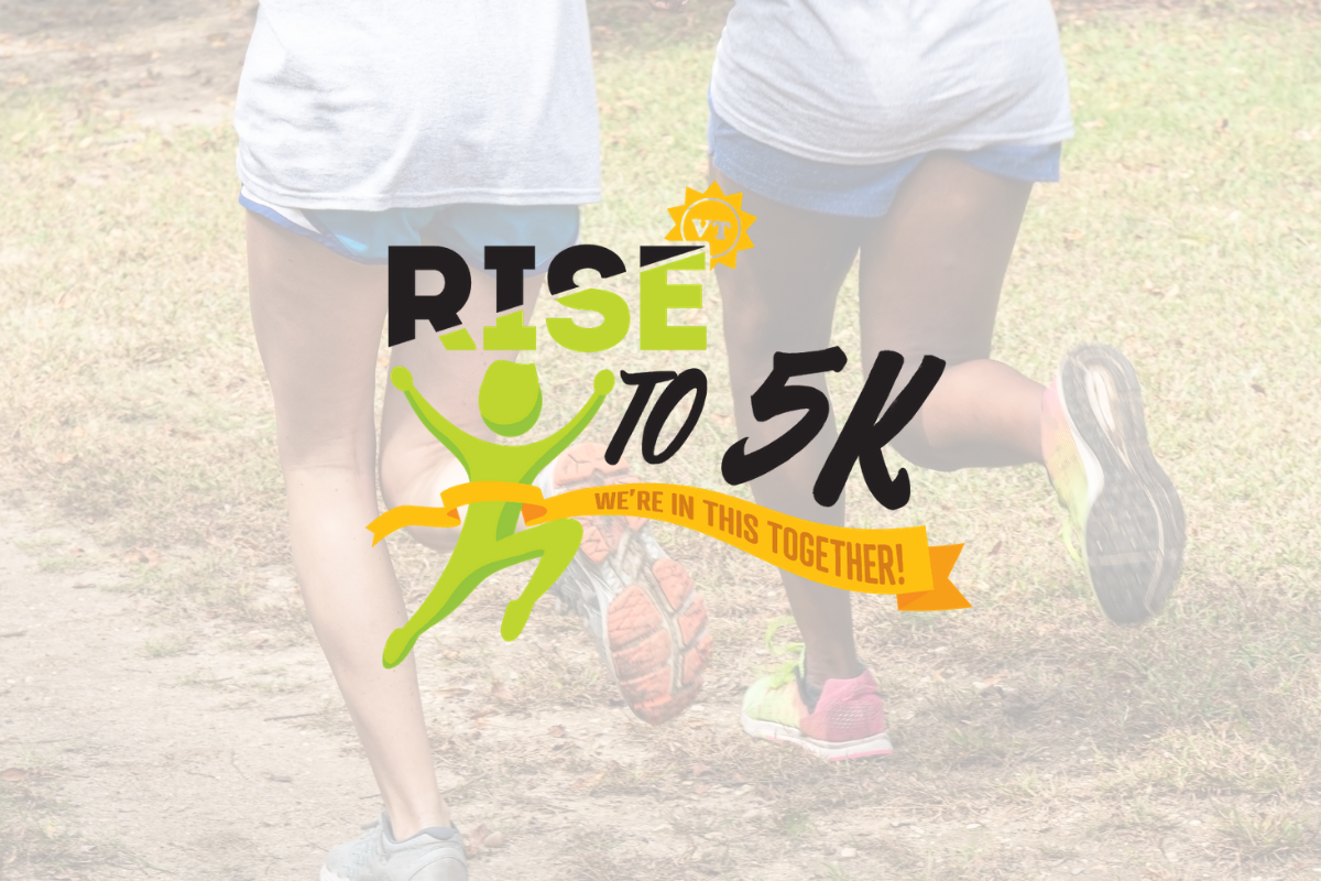 Rise to 5K logo with a stick figure runner crossing a finish line 